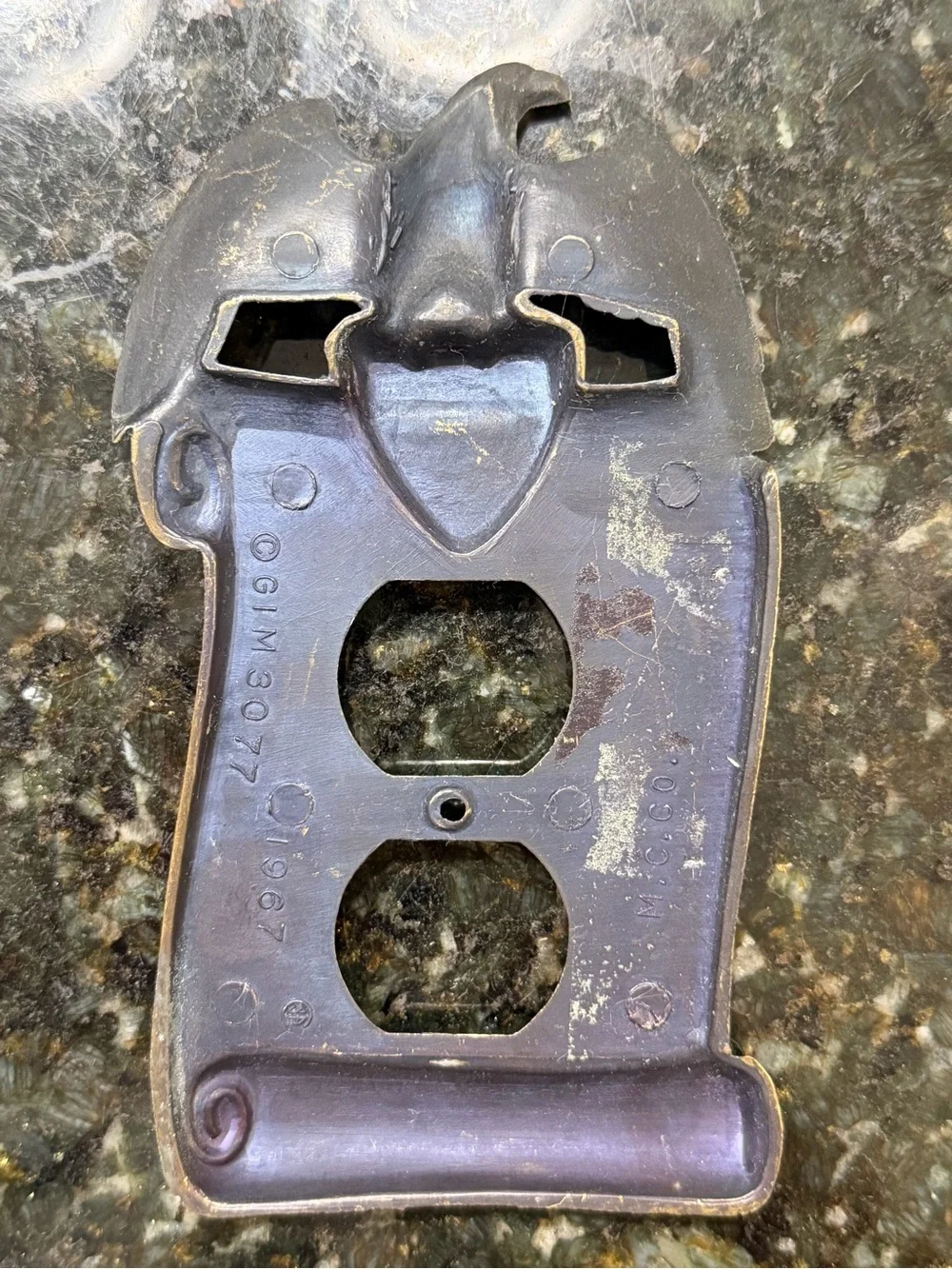 Vintage 1967 Thomas Jefferson Eagle Brass Outlet Cover M.C. Co.